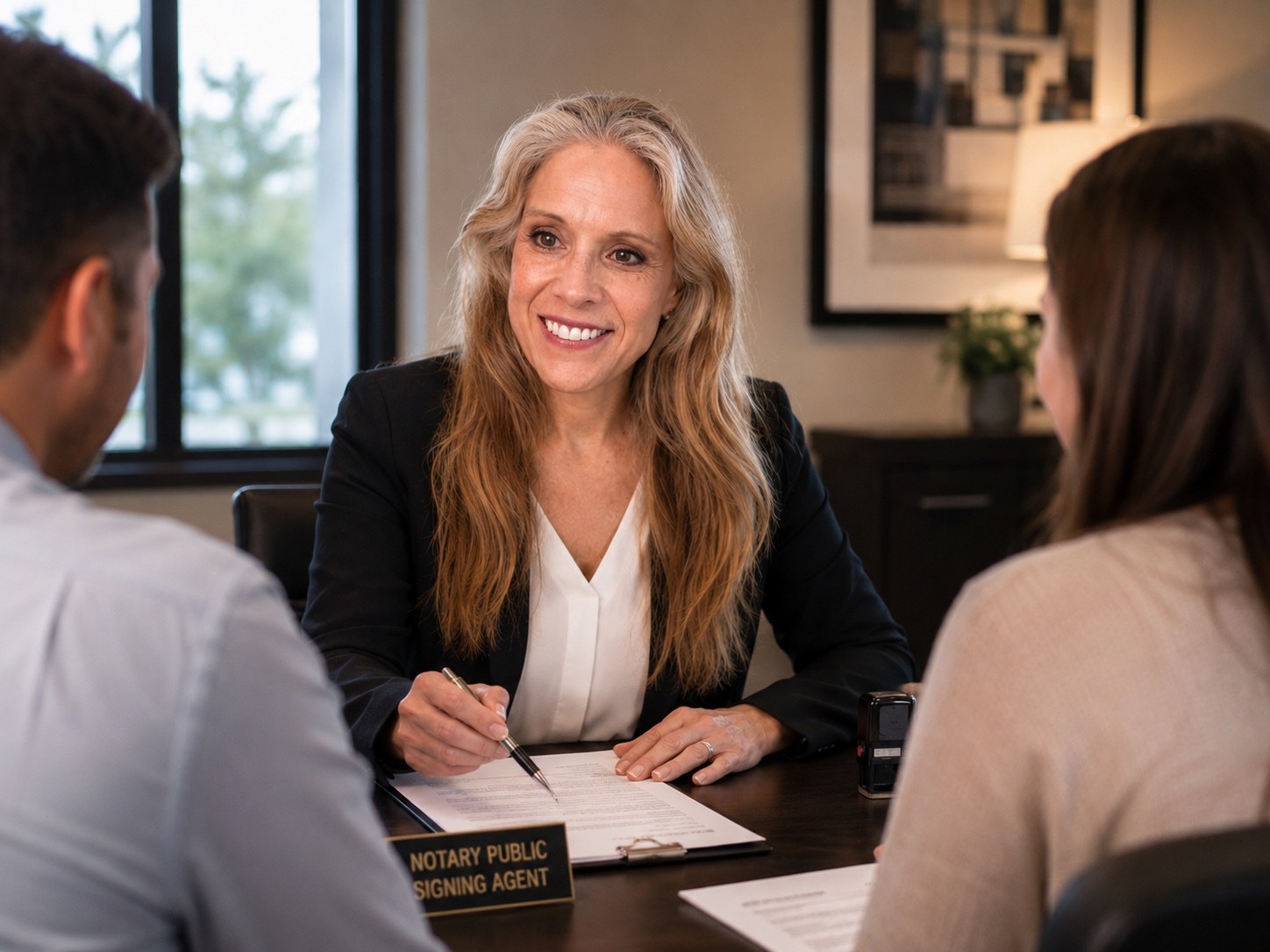 Lisa Kreiger assisting clients with signing documents